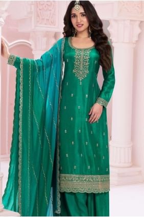 Pine green  Eid Palazzo Suit in Silk PZ4099