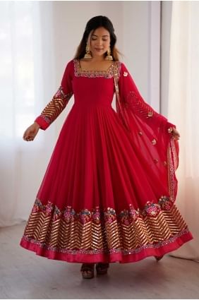 Embroidered Georgette Anarkali Suit in Pink AS4118