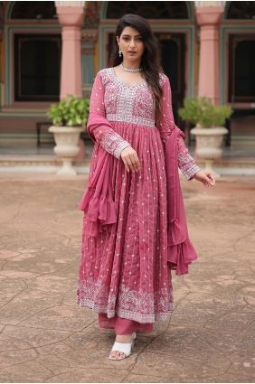 Pink Faux georgette Embroidered Anarkali Suit with Dupatta AS4244