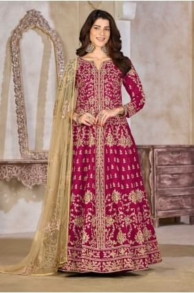 Embroidered Art silk Anarkali Suit in Pink AS4140