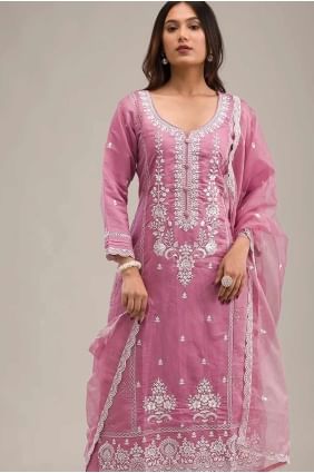 Pink Cotton Embroidered Straight Pant Suit with Dupatta SK155272