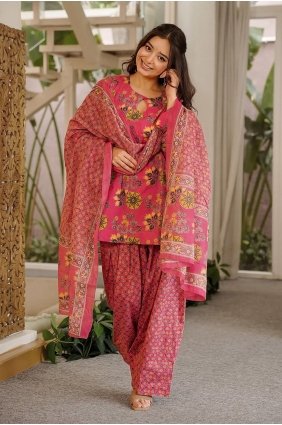 Pink Straight Suit with Digital print Cotton SK159208