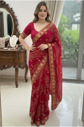 Pink Saree in Digital print Georgette SR29268