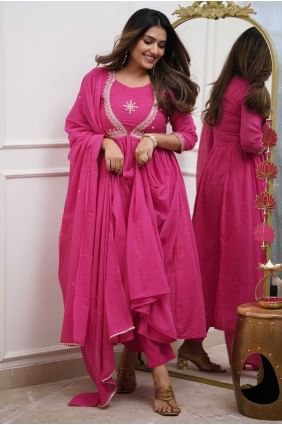 Pink Anarkali Suit in Cotton with Embroidered AS4120