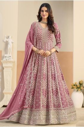 Embroidered Faux georgette Anarkali Suit in Pink AS4283
