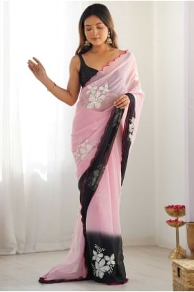 Georgette Saree in Pink with Embroidered SR28700