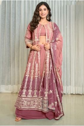 Embroidered indo Western Kurti in Pink Georgette SK155826