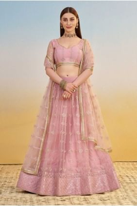 Net Lehenga Choli in Pink with Embroidered LC8536