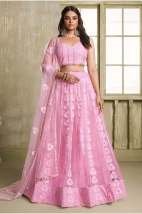 Pink Net Embroidered Lehenga Choli with Dupatta LC8686