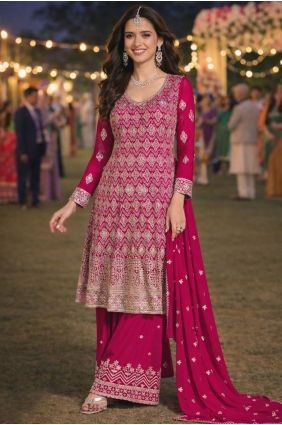 Georgette Palazzo Suit with Embroidered in Pink PZ4398