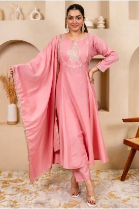 Silk Salwar Kameez in Pink with Embroidered SK15637