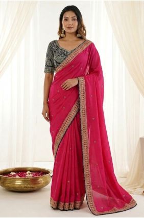 Silk Embroidered Pink Saree with Blouse SR30141