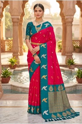 Pink Saree in Embroidered Silk SR30207
