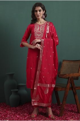Pink Embroidered Chanderi Straight Suit SK15732
