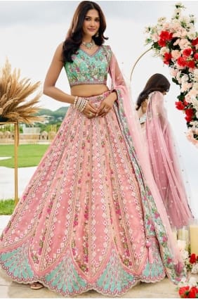 Tissue Embroidered Pink Lehenga Choli with Dupatta LC8781