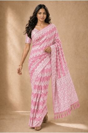 Pink Digital print Saree in Georgette SR30225