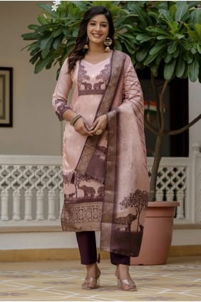 Jacquard silk Salwar Kameez in Pink with Embroidered SK155846