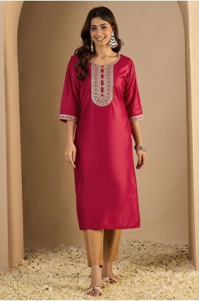Silk Embroidered Pink Kurti with Dupatta KTI2725