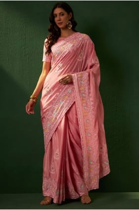 Chinon chiffon Weaving Pink lavender Saree with Blouse SR29258