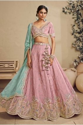 Weaving Lehenga Choli in Pink Satin LC8621