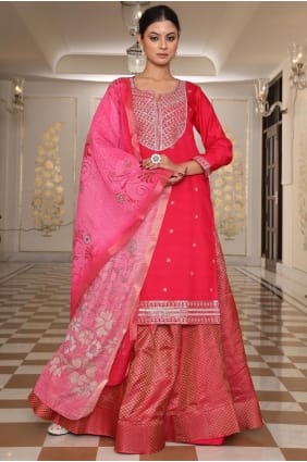 Printed Cotton Eid Lehenga Suit in Pink with Dupatta LS085