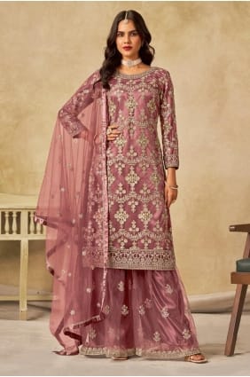Pink Palazzo Suit with Embroidered Net PZ4222
