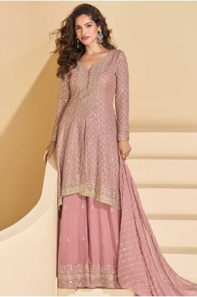 Georgette Palazzo Suit with Embroidered in Pink PZ4186
