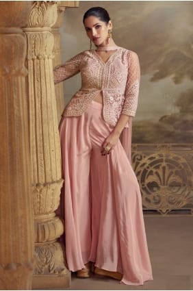 Pink Zari Palazzo Suit in Net PZ4238
