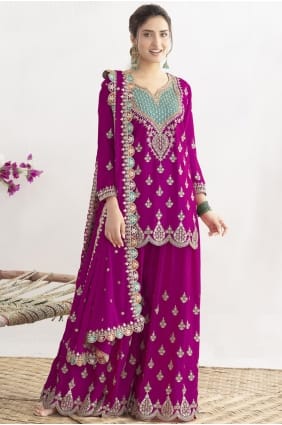 Pink Chinon chiffon Zari Eid Palazzo Suit with Dupatta PZ4286