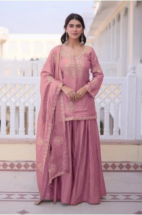 Silk Embroidered Pink Patiala Suit with Dupatta PZ4570