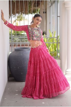 Printed Georgette Lehenga Choli in Pink LC9242