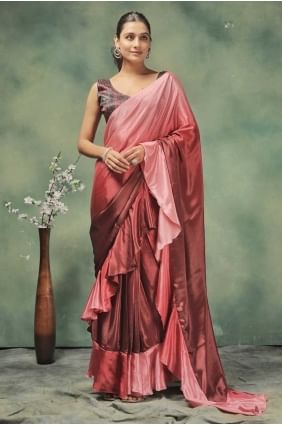 Printed Saree in Pink Satin SR28731