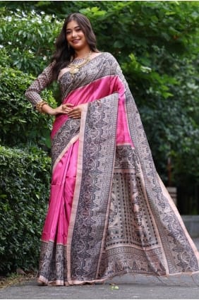Pink Printed Silk Saree SR29622