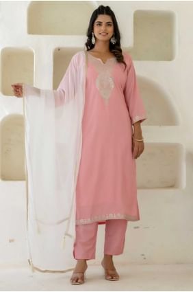 Embroidered Silk Salwar Kameez in Pink SK155711