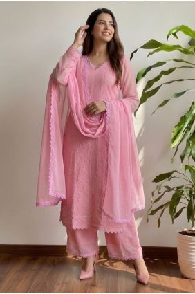 Georgette Embroidered Pink Salwar Kameez with Dupatta SK159107