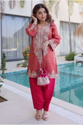 Pink Salwar Kameez in Embroidered Viscose SK15792