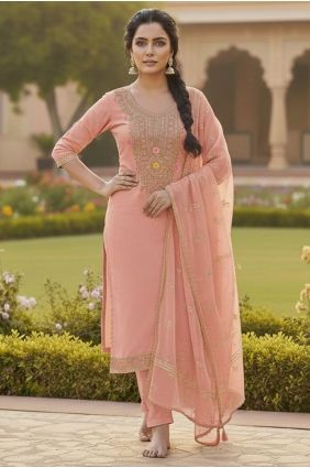 Pink Embroidered Salwar Kameez in Chanderi SK15689