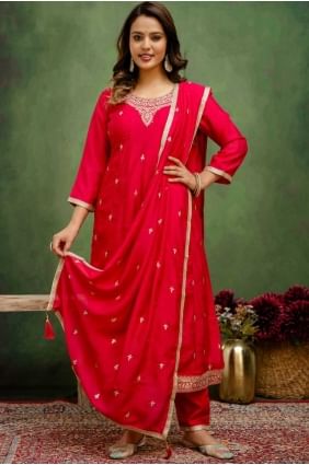 Pink Embroidered Salwar Kameez in Silk SK155699