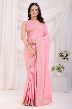Pink Saree in Chiffon with Embroidered SR28198