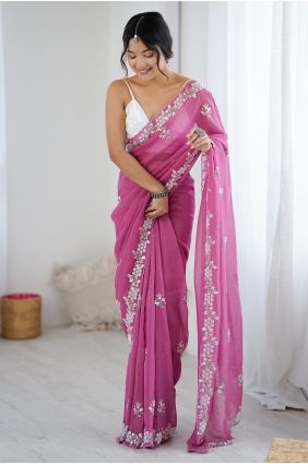 Pink Sequins Chiffon Saree for Party Wear SR29829