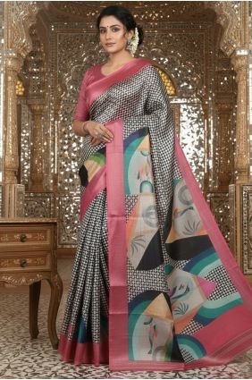 Pink Printed Crepe Saree SR29815