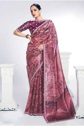 Silk Saree with Embroidered in Pink SR28951