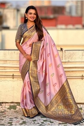 Pink Saree in Silk with Weaving SR28402