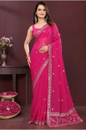 Georgette Weaving Pink Saree with Blouse SR28826