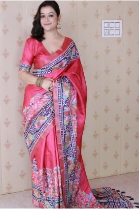 Pink Saree in Weaving Tussar silk SR28502