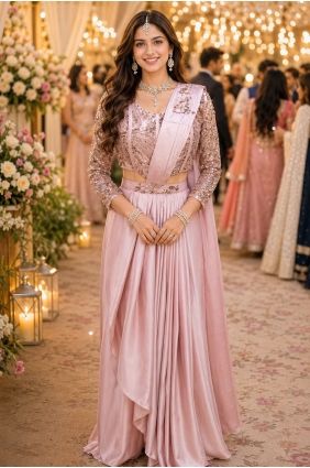 Satin Embroidered Pink Saree with Blouse SR30148