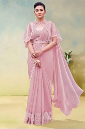 Pink Saree in Embroidered Silk SR29182