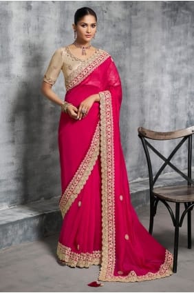 Pink Mirror Saree in Tissue SR29192