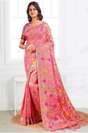 Saree in Pink Linen with Weaving SR28671
