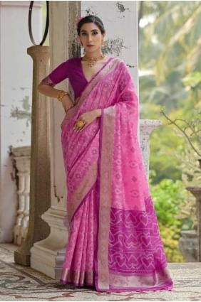Pink Saree with Weaving Silk SR28164